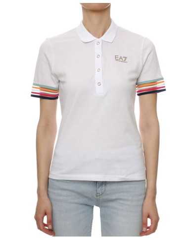 polo bianca da donna con motivo a righe sulle maniche | EA7 polo bianca da donna con motivo a righe sulle maniche | EA7