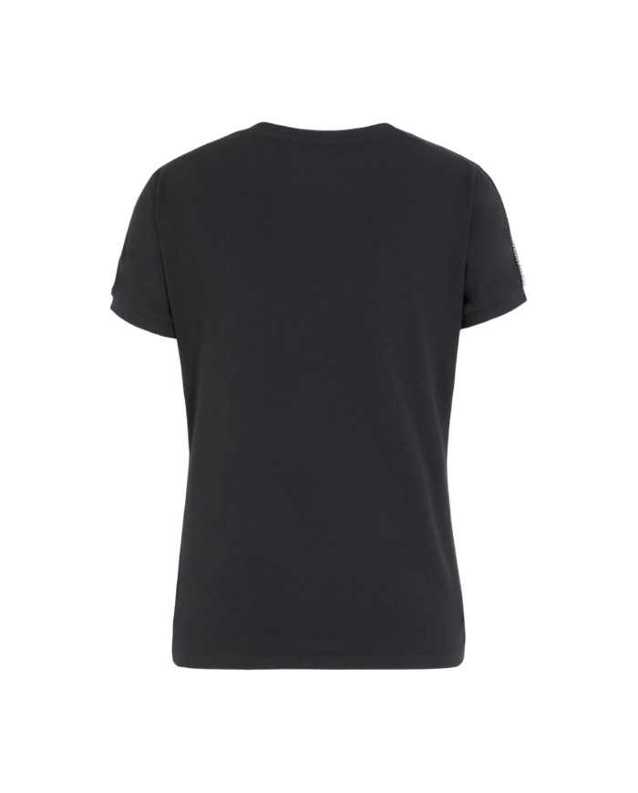t-shirt nera da donna con dettaglio stampa e logo a contrasto | EA7 t-shirt nera da donna con dettaglio stampa e logo a contrasto | EA7