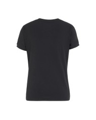 t-shirt nera da donna con dettaglio stampa e logo a contrasto | EA7 t-shirt nera da donna con dettaglio stampa e logo a contrasto | EA7