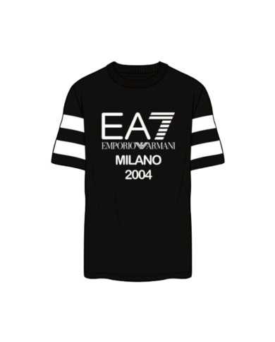 t-shirt nera da uomo con logo in contrasto e scritta MILANO 2004 | EA7 t-shirt nera da uomo con logo in contrasto e scritta MILANO 2004 | EA7