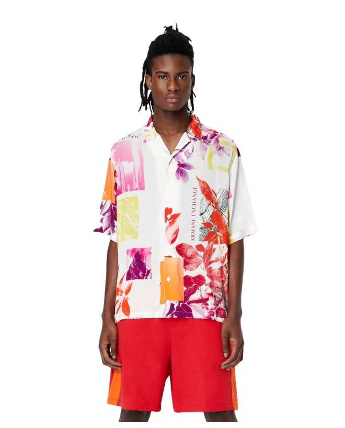 camicia da uomo con fantasia white collage e logo | ARMANI EXCHANGE camicia da uomo con fantasia white collage e logo | ARMANI EXCHANGE