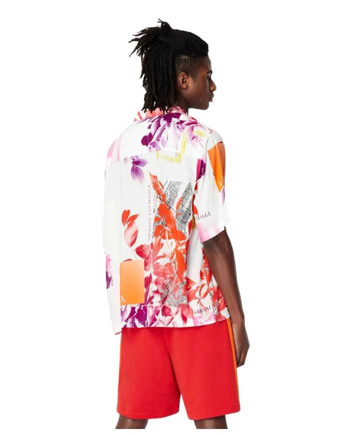camicia da uomo con fantasia white collage e logo | ARMANI EXCHANGE