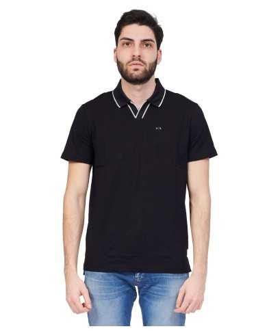 polo nera da uomo con logo piccolo e strisce | ARMANI EXCHANGE polo nera da uomo con logo piccolo e strisce | ARMANI EXCHANGE
