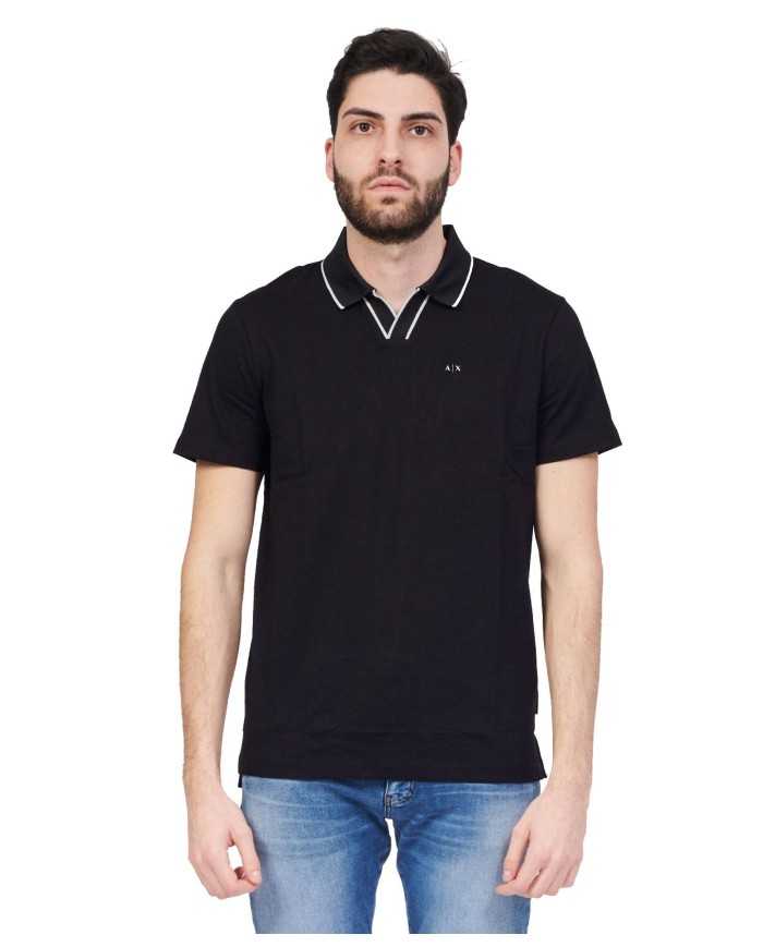 polo nera da uomo con logo piccolo e strisce | ARMANI EXCHANGE polo nera da uomo con logo piccolo e strisce | ARMANI EXCHANGE