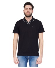 polo nera da uomo con logo piccolo e strisce | ARMANI EXCHANGE
