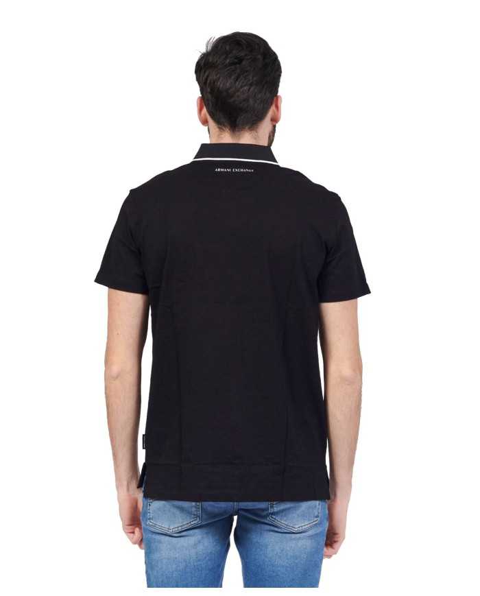 polo nera da uomo con logo piccolo e strisce | ARMANI EXCHANGE polo nera da uomo con logo piccolo e strisce | ARMANI EXCHANGE