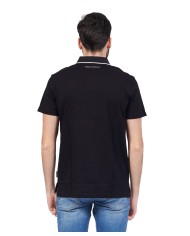 polo nera da uomo con logo piccolo e strisce | ARMANI EXCHANGE