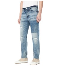 jeans stile grunge indigo denim da uomo con strappi | ARMANI EXCHANGE