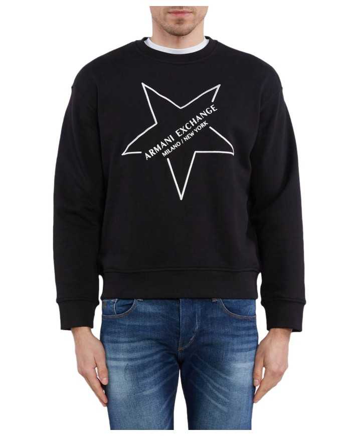 felpa nera da uomo con stampa a stella logata | ARMANI EXCHANGE felpa nera da uomo con stampa a stella logata | ARMANI EXCHANGE