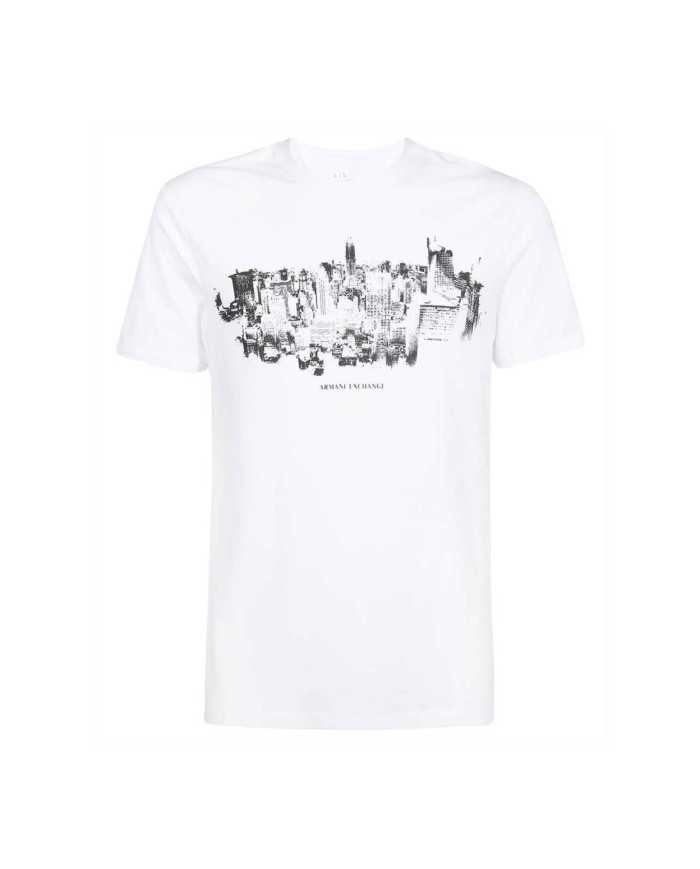 t-shirt bianca da uomo con stampa grande e logo | ARMANI EXCHANGE