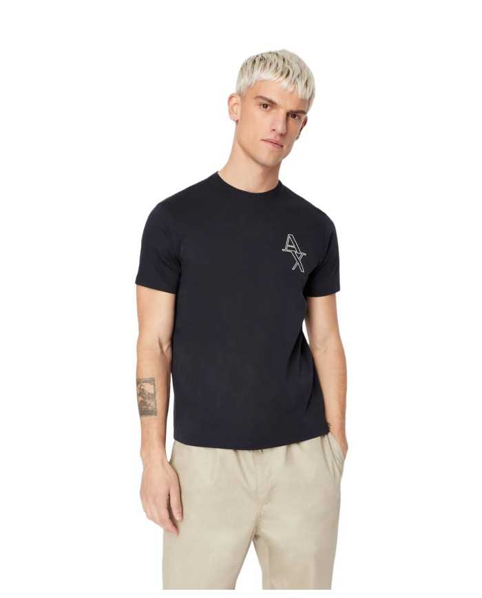 t-shirt navy da uomo con piccola stampa logata | ARMANI EXCHANGE