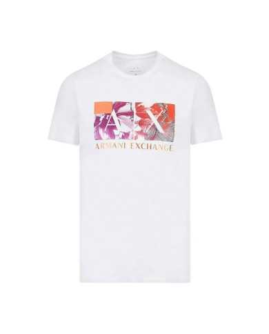 t-shirt bianca da uomo con stampa fantasia floreale | ARMANI EXCHANGE