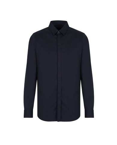 camicia navy da uomo con logo ricamo in tinta unita | ARMANI EXCHANGE camicia navy da uomo con logo ricamo in tinta unita | ARMANI EXCHANGE