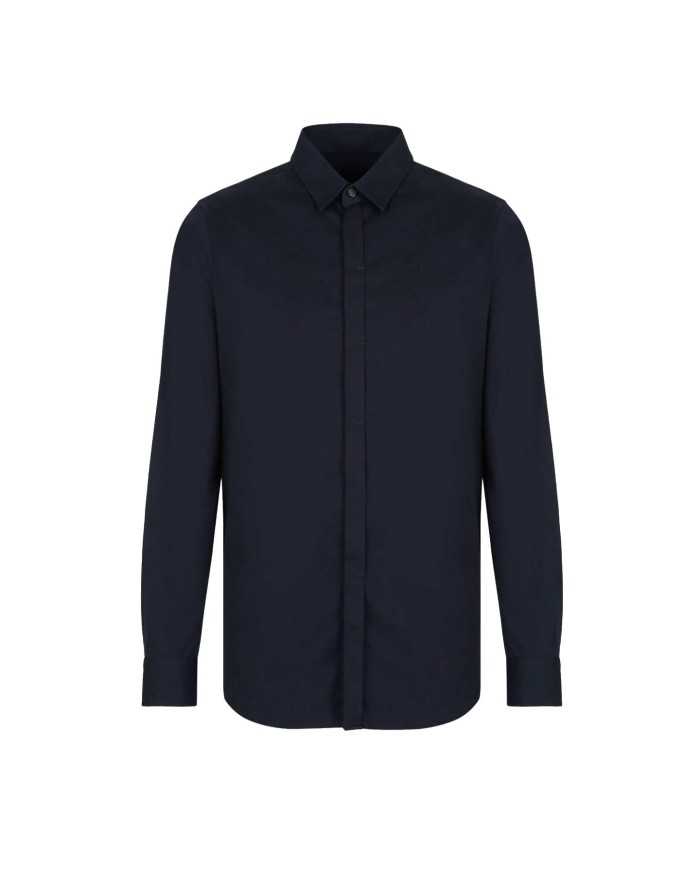 camicia navy da uomo con logo ricamo in tinta unita | ARMANI EXCHANGE camicia navy da uomo con logo ricamo in tinta unita | ARMANI EXCHANGE