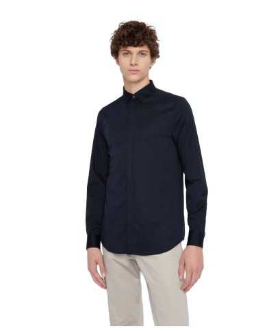 camicia navy da uomo con logo ricamo in tinta unita | ARMANI EXCHANGE camicia navy da uomo con logo ricamo in tinta unita | ARMANI EXCHANGE