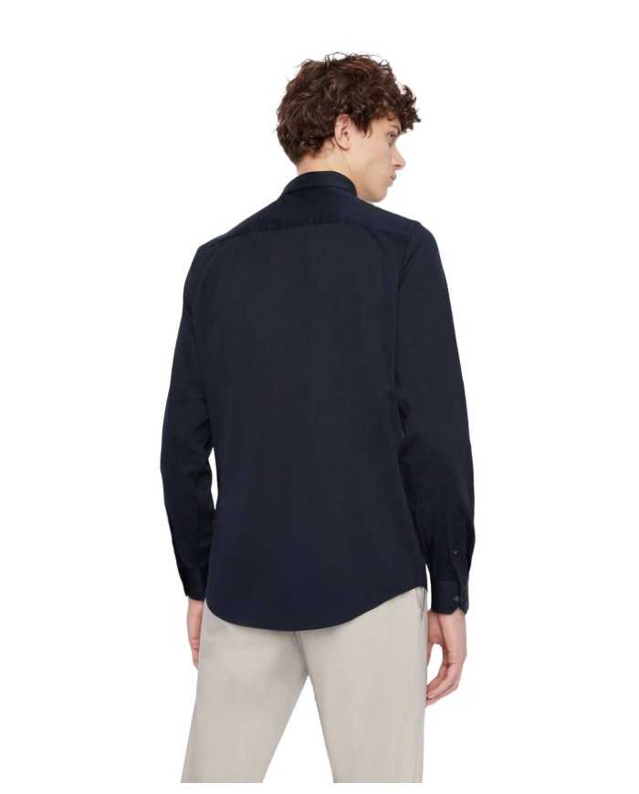 camicia navy da uomo con logo ricamo in tinta unita | ARMANI EXCHANGE