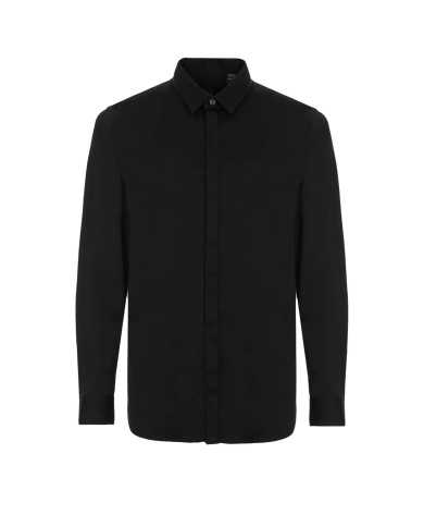 camicia nera da uomo con logo ricamo in tinta unita | ARMANI EXCHANGE camicia nera da uomo con logo ricamo in tinta unita | ARMANI EXCHANGE