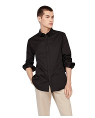 camicia nera da uomo con logo ricamo in tinta unita | ARMANI EXCHANGE