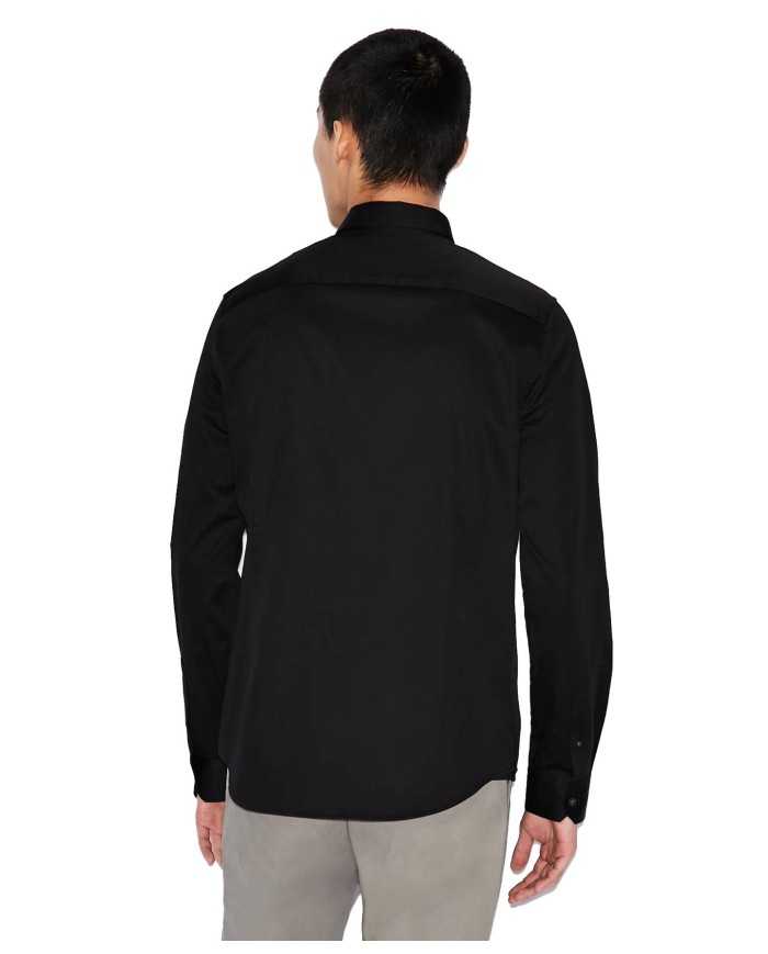 camicia nera da uomo con logo ricamo in tinta unita | ARMANI EXCHANGE