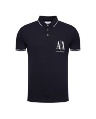 polo navy da uomo con ricamo logo e linee sottili | ARMANI EXCHANGE