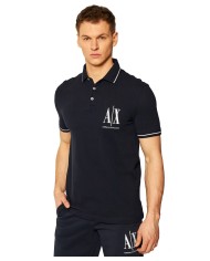 polo navy da uomo con ricamo logo e linee sottili | ARMANI EXCHANGE