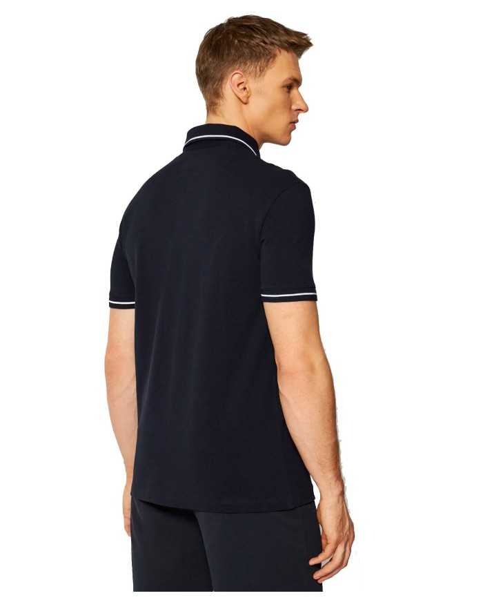 polo navy da uomo con ricamo logo e linee sottili | ARMANI EXCHANGE