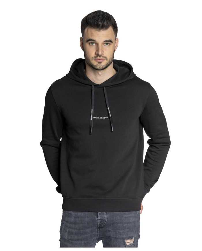 felpa nera da uomo con logo piccolo e grande | ARMANI EXCHANGE felpa nera da uomo con logo piccolo e grande | ARMANI EXCHANGE