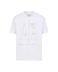 t-shirt bianca da uomo con logo in grande ricamato | ARMANI EXCHANGE