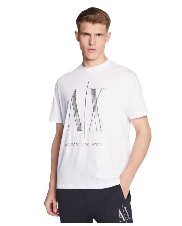 t-shirt bianca da uomo con logo in grande ricamato | ARMANI EXCHANGE t-shirt bianca da uomo con logo in grande ricamato | ARMANI EXCHANGE