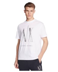 t-shirt bianca da uomo con logo in grande ricamato | ARMANI EXCHANGE