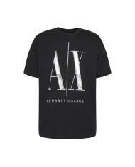 t-shirt nera da uomo con logo in grande ricamato | ARMANI EXCHANGE