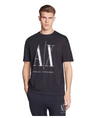 t-shirt nera da uomo con logo in grande ricamato | ARMANI EXCHANGE