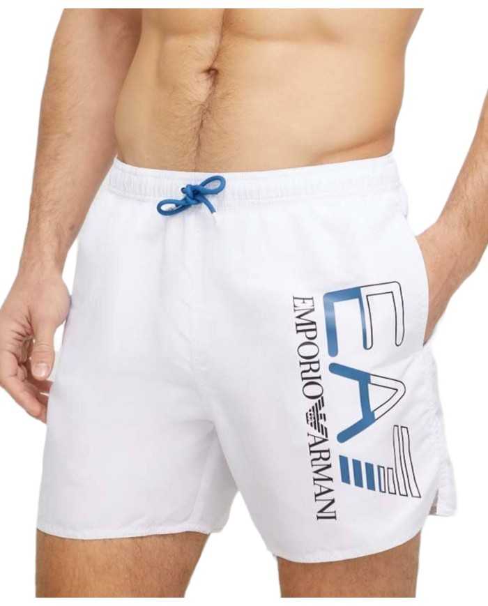 costume mare bianco da uomo con coulisse e maxi logo | EA7 costume mare bianco da uomo con coulisse e maxi logo | EA7