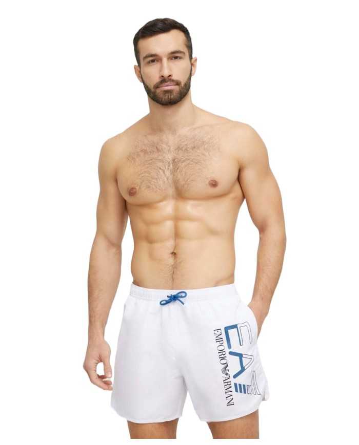 costume mare bianco da uomo con coulisse e maxi logo | EA7 costume mare bianco da uomo con coulisse e maxi logo | EA7