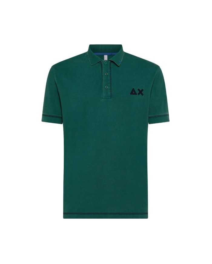 polo verde scuro da uomo con logo e dettagli ricamati | SUN68 polo verde scuro da uomo con logo e dettagli ricamati | SUN68