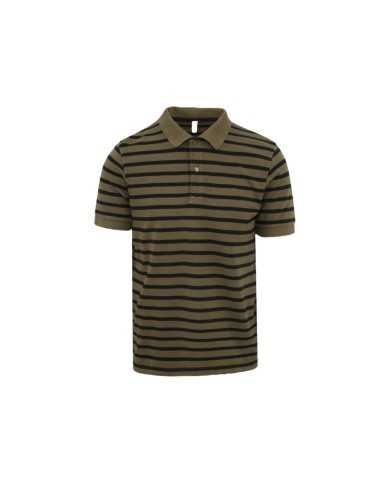 polo verde militare da uomo logata su petto con strisce | SUN68 polo verde militare da uomo logata su petto con strisce | SUN68