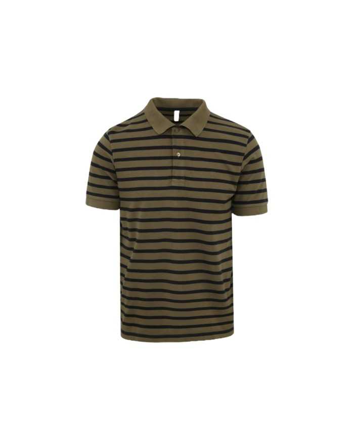 polo verde militare da uomo logata su petto con strisce | SUN68 polo verde militare da uomo logata su petto con strisce | SUN68