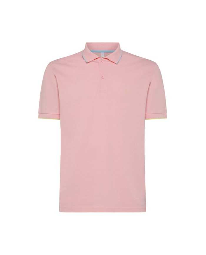 polo rosa da uomo con piccole strisce su fondo manica | SUN68 polo rosa da uomo con piccole strisce su fondo manica | SUN68