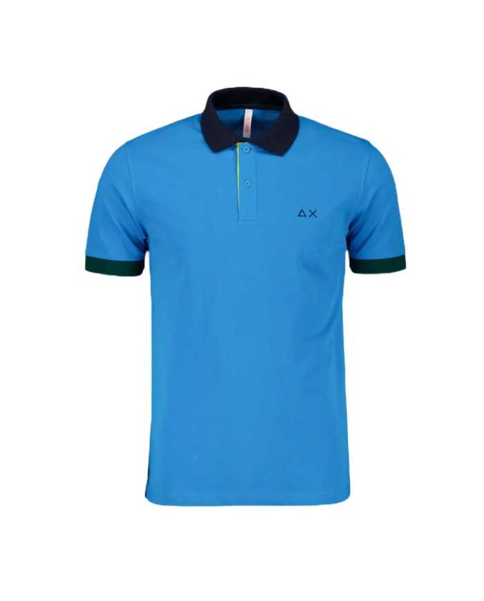 polo turchese da uomo con ricamo logo e manica a 3 colori | SUN68 polo turchese da uomo con ricamo logo e manica a 3 colori | SUN68