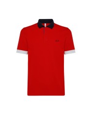 polo rosso fuoco da uomo con ricamo logo e manica a 3 colori | SUN68