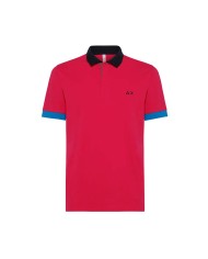 polo fuxia da uomo con ricamo logo e manica a 3 colori | SUN68 polo fuxia da uomo con ricamo logo e manica a 3 colori | SUN68