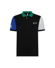 polo nera da uomo con dettagli, stampa "68" e logo | SUN68 polo nera da uomo con dettagli, stampa "68" e logo | SUN68