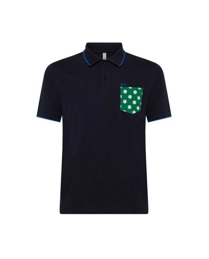 polo navy blue da uomo con logo ricamato con fantasia stampata | SUN68 polo navy blue da uomo con logo ricamato con fantasia stampata | SUN68