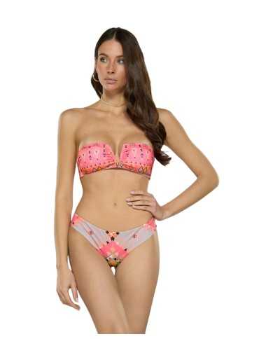 bikini con fascia a V e slip fianco culotte da donna con fantasia | FK