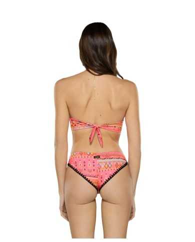 bikini con fascia a V e slip fianco culotte da donna con fantasia | FK