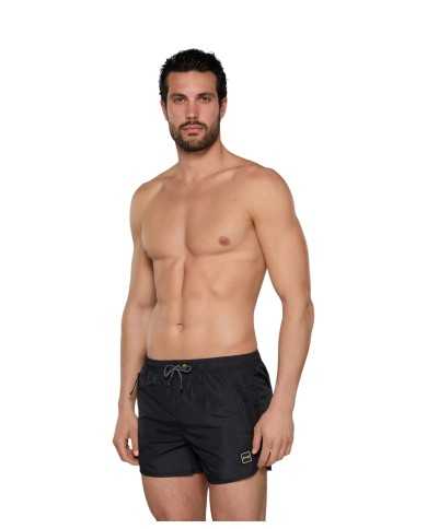 short mare nero da uomo con logo cucito e chiusura a zip | FK short mare nero da uomo con logo cucito e chiusura a zip | FK