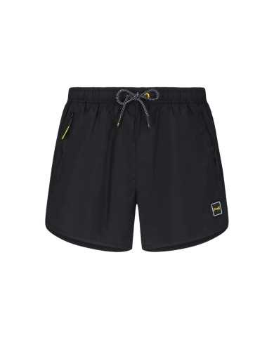 short mare nero da uomo con logo cucito e chiusura a zip | FK short mare nero da uomo con logo cucito e chiusura a zip | FK