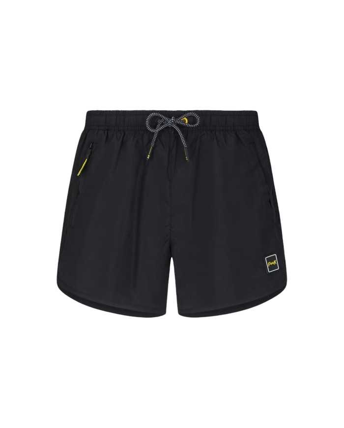 short mare nero da uomo con logo cucito e chiusura a zip | FK short mare nero da uomo con logo cucito e chiusura a zip | FK