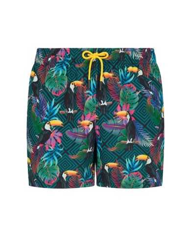 short mare da uomo con fantasia collage e logo patch dietro | FK short mare da uomo con fantasia collage e logo patch dietro | FK