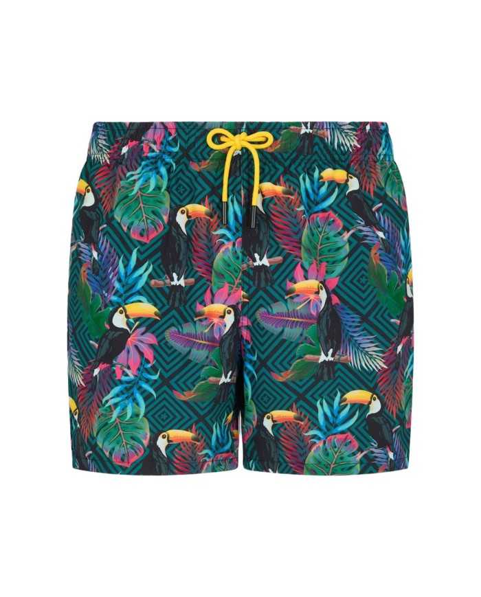 short mare da uomo con fantasia collage e logo patch dietro | FK short mare da uomo con fantasia collage e logo patch dietro | FK